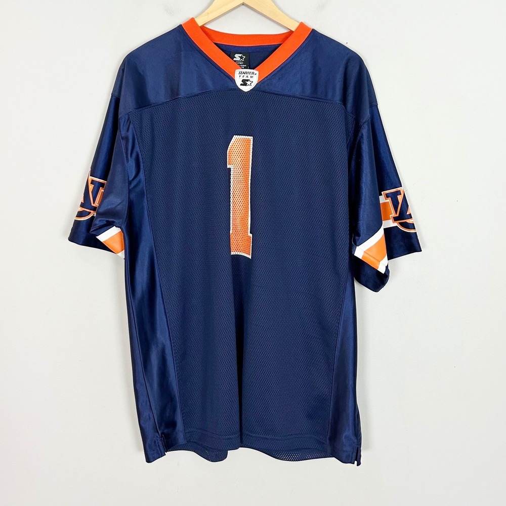 Starter Auburn Tigers Football Jersey Men's Large Navy Blue Orange #1 Mesh
